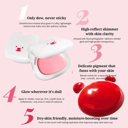 LEEMEMBER Lychee blush balm, pink inner balm with white heart-shaped applicator
