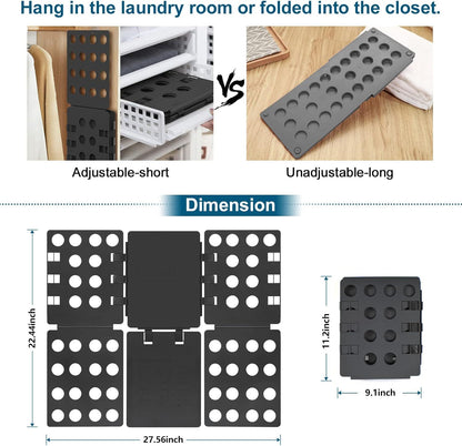 Adjustable Clothes Folding Board for T-Shirts, Pants & Towels, Durable PP Plastic Laundry Organizer with Reinforced Buckles (Black)