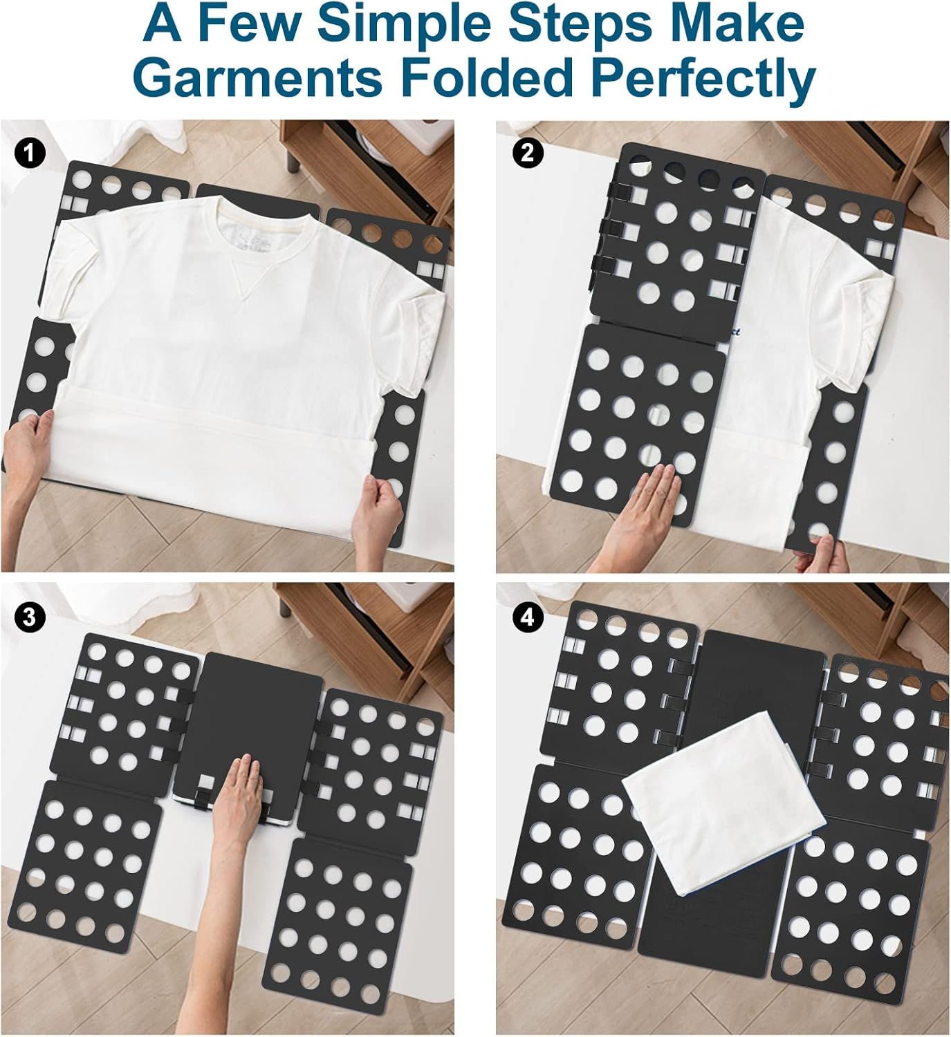 Adjustable Clothes Folding Board for T-Shirts, Pants & Towels, Durable PP Plastic Laundry Organizer with Reinforced Buckles (Black)