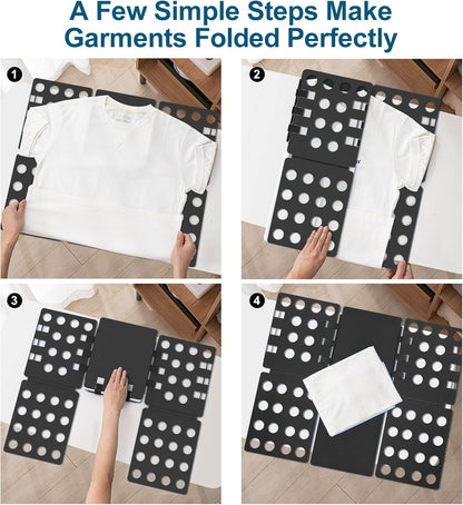 Adjustable Clothes Folding Board for T-Shirts, Pants & Towels, Durable PP Plastic Laundry Organizer with Reinforced Buckles (Black)
