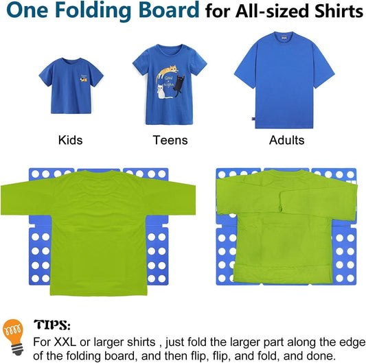 Blue folding board layout for shirts with circular guide holes and clips