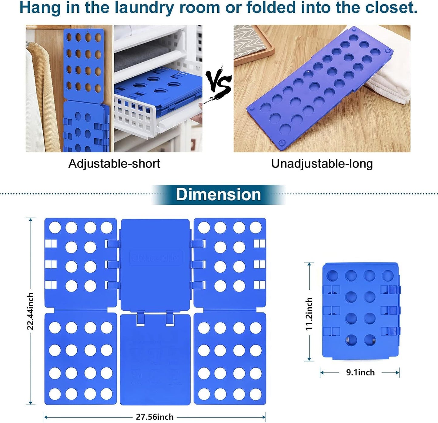 Adjustable Clothes Folding Board for T-Shirts, Pants & Towels, Durable PP Plastic Laundry Organizer with Reinforced Buckles (Blue)