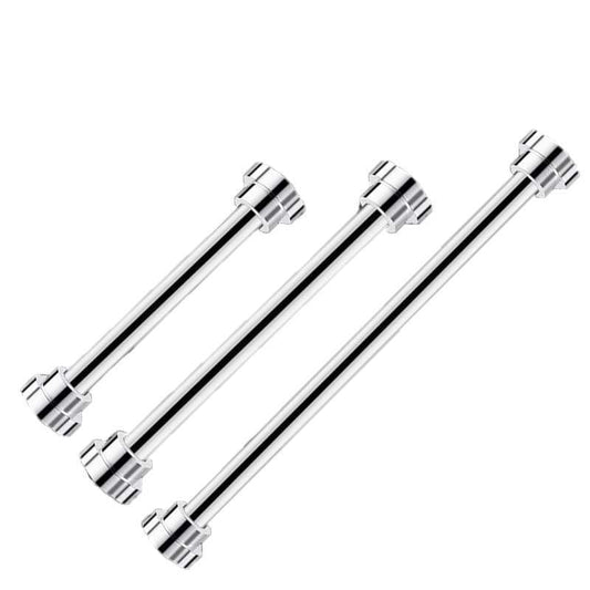 Set of chrome extendable tension rods with ridged end caps
