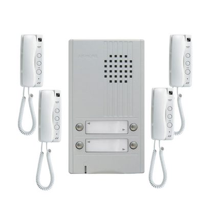 Aiphone Multi-Tenant Intercom Kit – 1× DA-4DS Door Station + 4× GT-1D Tenant Handsets | 2-Wire Audio System | Apartment & Commercial Entry Security
