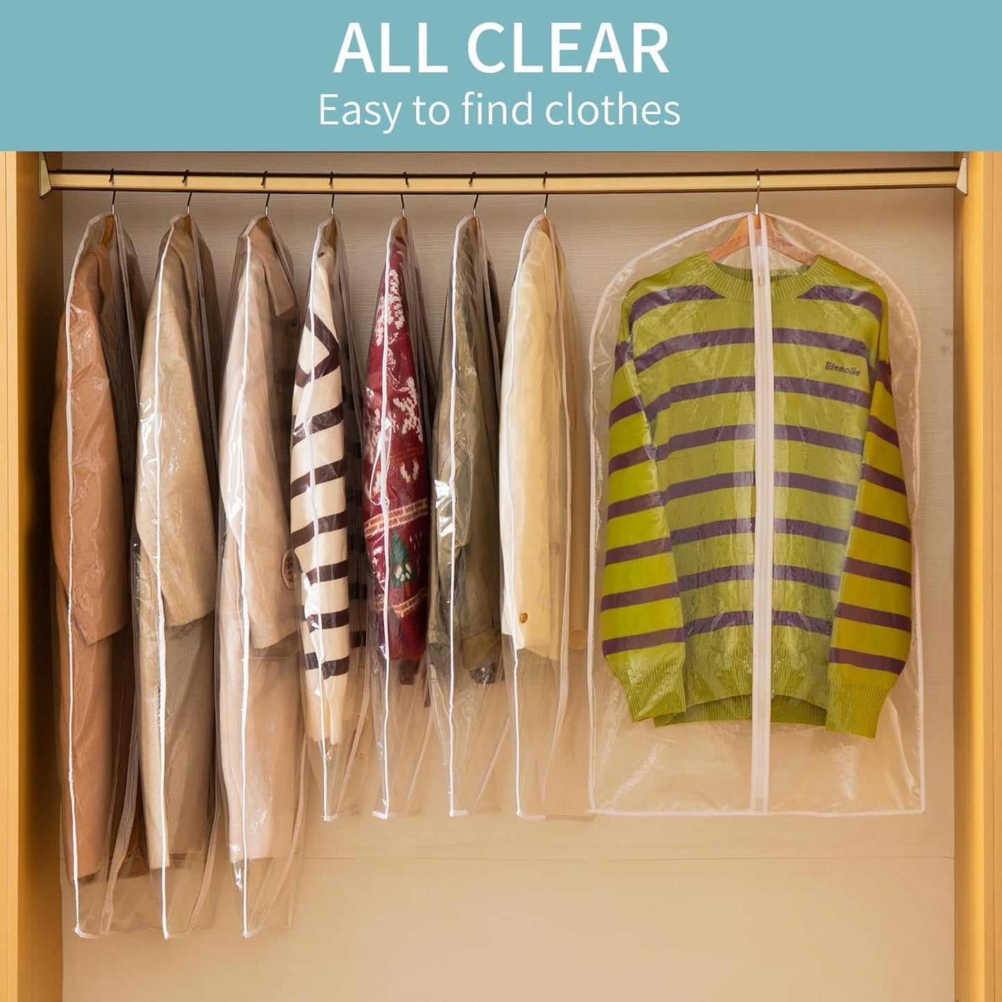 All Clear Garment Bags for Hanging Clothes, 40" Suit Bags for Closet Storage, Plastic Dtproof Suit Cover Bags, Clothes Protectors Bag with zipper for Coats, Jackets, Shirts（10 Packs）