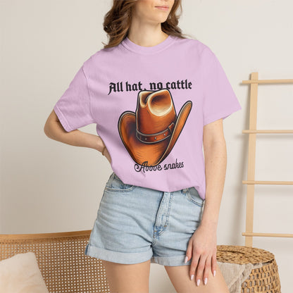 All Hat No Cattle Cowboy T-Shirt | Western Hat Graphic Unisex Tee