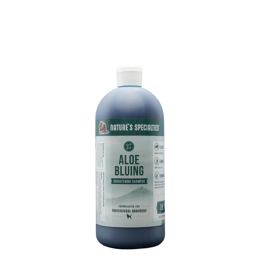 Aloe bluing brightening shampoo bottle, dark blue with white cap