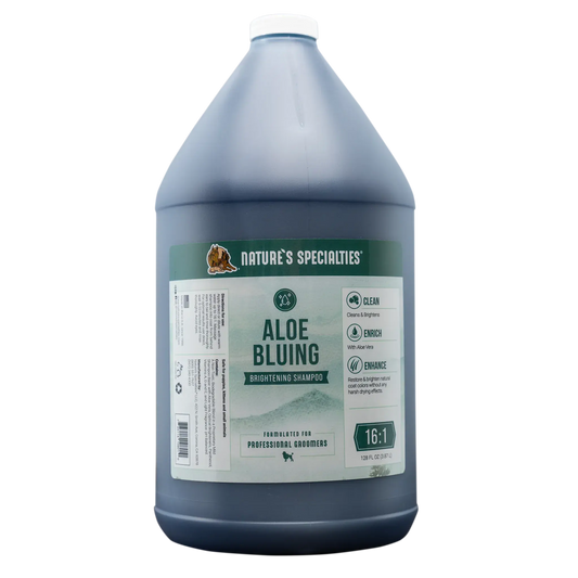 Aloe bluing brightening shampoo, large dark blue bottle with white flip-top cap