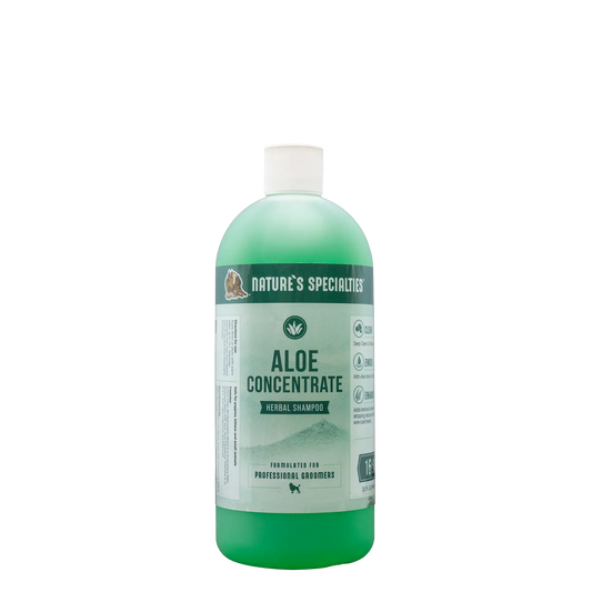 Aloe concentrate herbal shampoo bottle with green label and white cap, NATURE'S SPECIALTIES