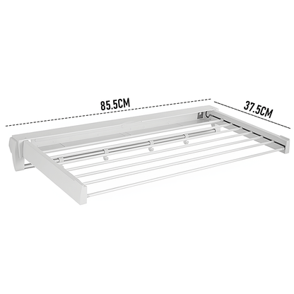Alston Wall Mounted Drying Rack Clothes Airer Space Saver Folding Dryer Bearing Capacity 12KG Foldable Rail With Hooks Indoor Outdoor Balcony Laundry White