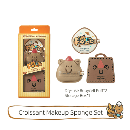 Croissant makeup sponge set packaging with puff sponges and storage box