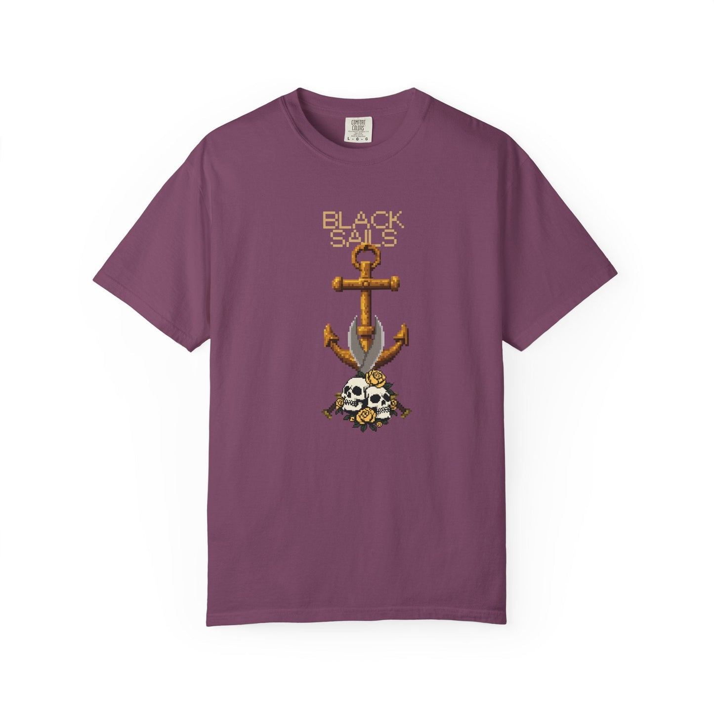 Anchor Skull Pixel Art Graphic Tee - Nautical Skull Printed Unisex T-Shirt | Comfort Colors 1717 Designed By Aprasi
