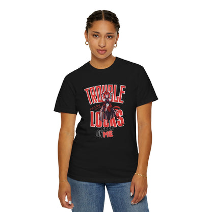 Trouble Looks Good On Me Graphic Tee  Miss Chiff Jester Anime Villain Design  Comfort Colors Unisex