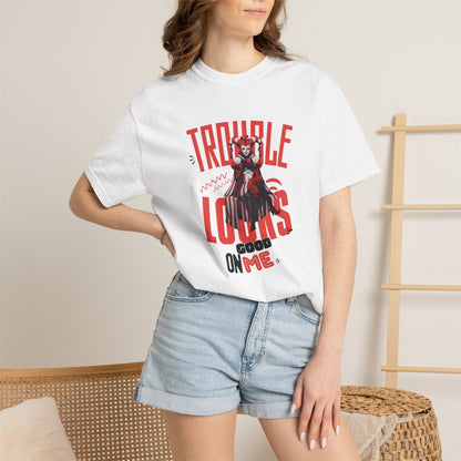 Trouble Looks Good On Me Graphic Tee  Miss Chiff Jester Anime Villain Design  Comfort Colors Unisex