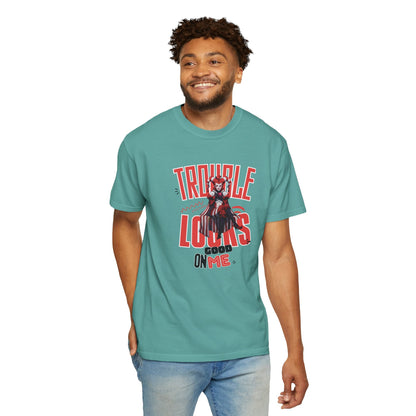 Trouble Looks Good On Me Graphic Tee  Miss Chiff Jester Anime Villain Design  Comfort Colors Unisex