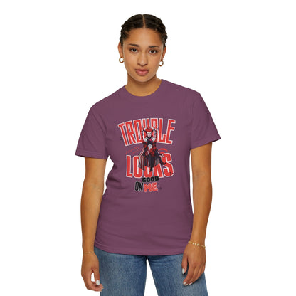 Trouble Looks Good On Me Graphic Tee  Miss Chiff Jester Anime Villain Design  Comfort Colors Unisex