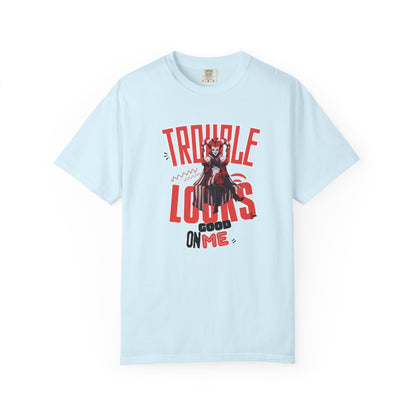 Trouble Looks Good On Me Graphic Tee  Miss Chiff Jester Anime Villain Design  Comfort Colors Unisex