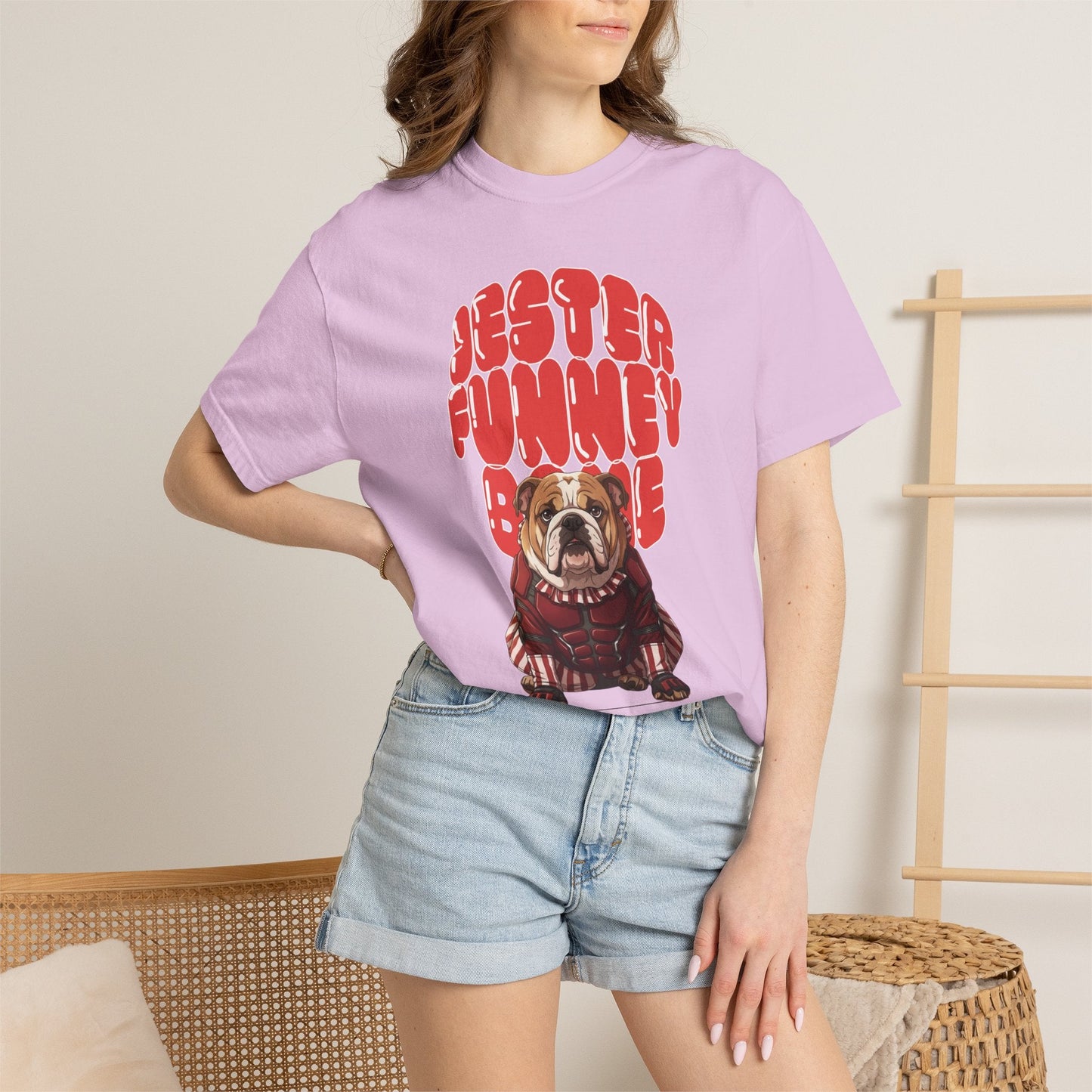 MissChiff Tees Bulldog Jester Graphic T-Shirt | Funny Bone Retro Dog Tee  Unisex Comfort Colors