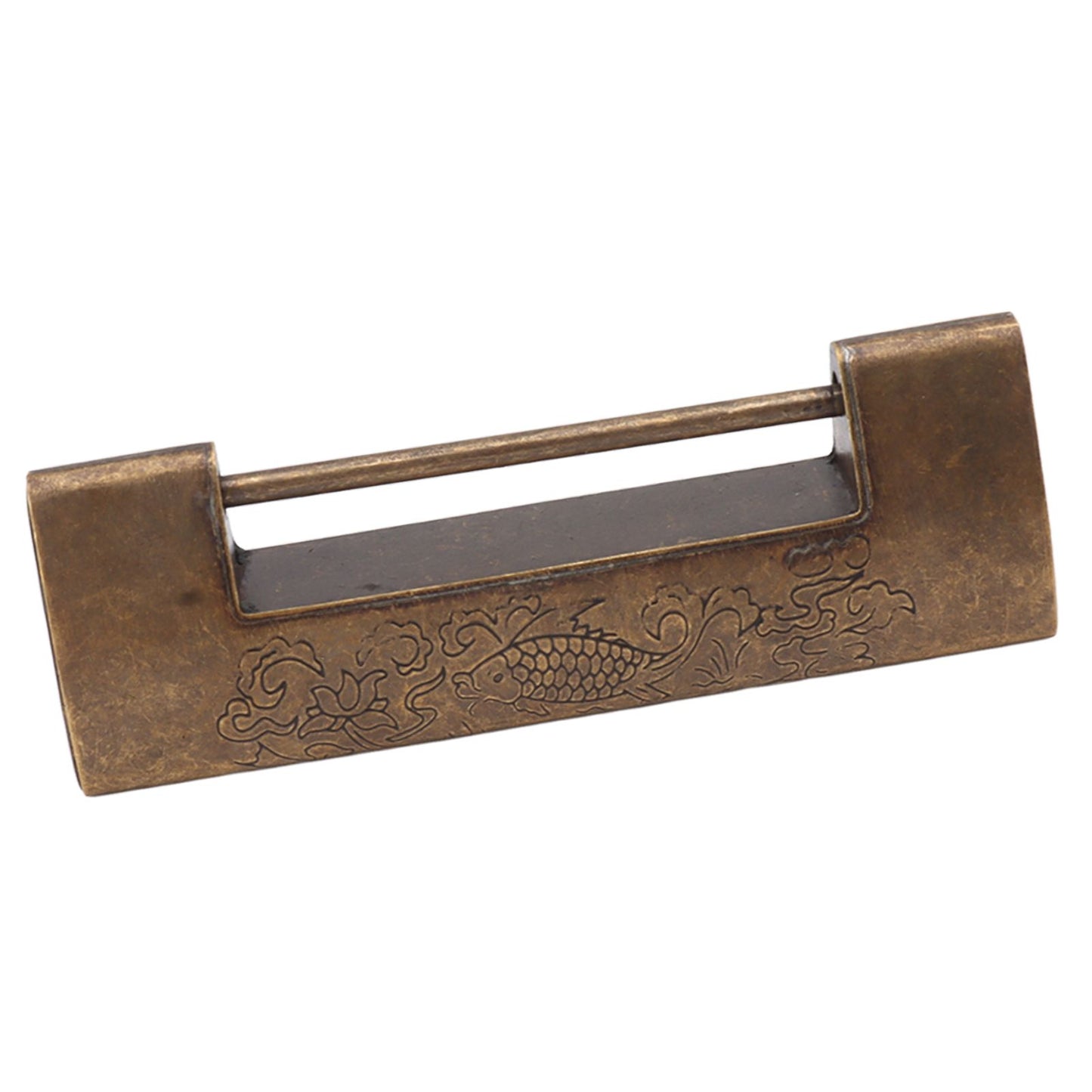Antique Style Lock Spacing 5.9cm Auspicious Fish Lock Chinese Locks Small Brass Locks Antique Padlock Bronze Color