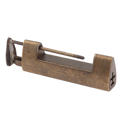 Antique Style Lock Spacing 5.9cm Auspicious Fish Lock Chinese Locks Small Brass Locks Antique Padlock Bronze Color
