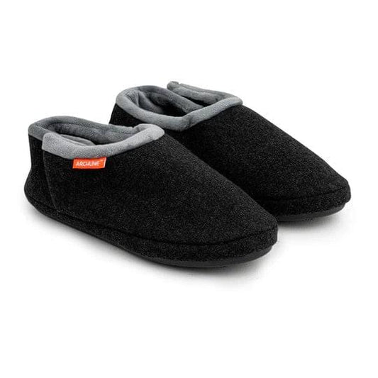 Closed-toe orthotic slippers, dark charcoal marl, plush lining, cushioned sole