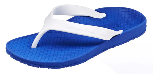 Kids orthotic thong sandals in blue textured sole with white straps