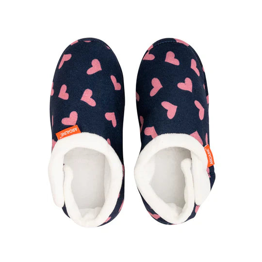 Archline Orthotic Slippers Closed – Navy with Pink Hearts