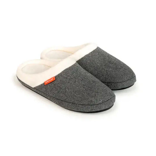 Grey marl slip-on orthotic slippers with cream cushioned lining