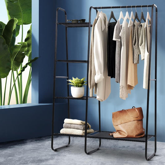 Artiss clothes rack coat stand with hanging garments, black frame, lower shelf