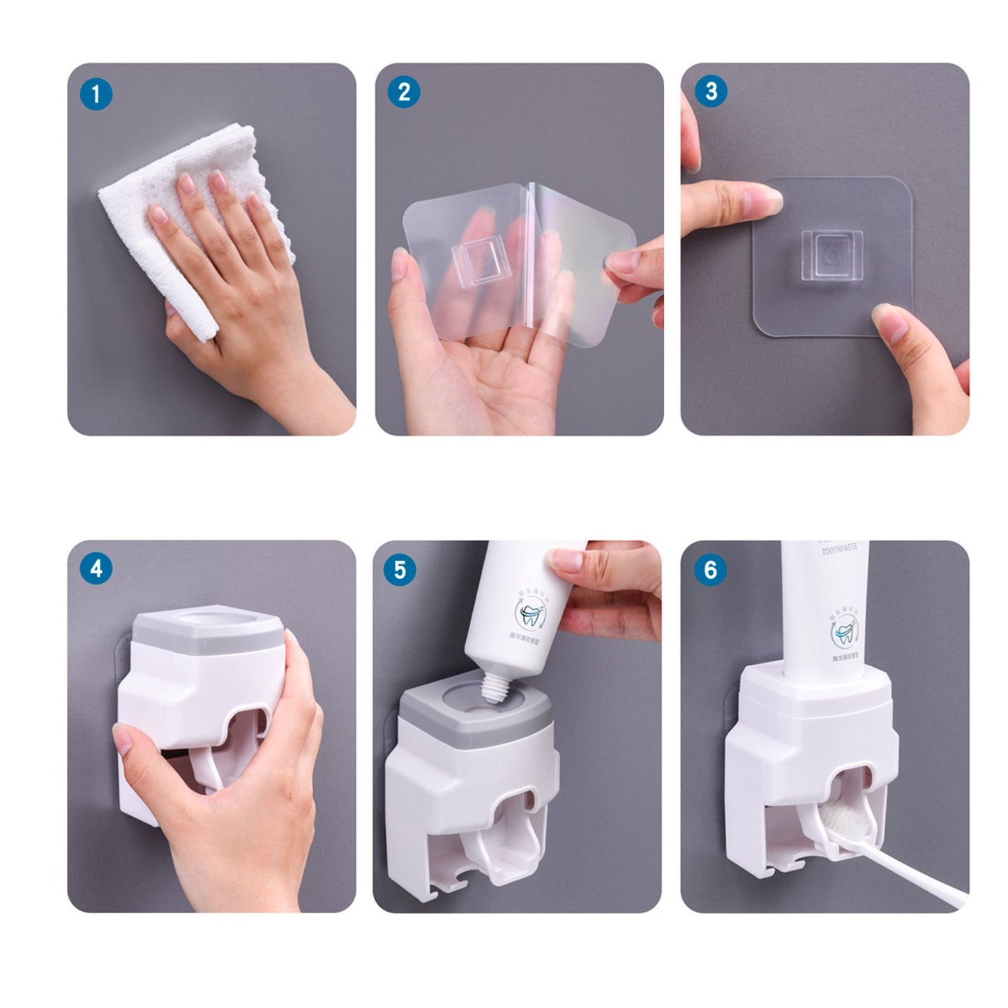 Automatic Toothpaste Dispenser Squeezer with Toothbrush Holder Wall Mounted for Bathroom Adults KidsGrey