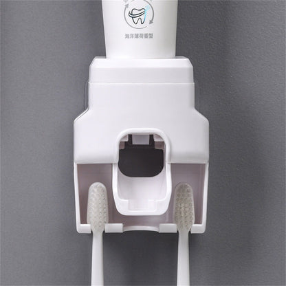 Automatic Toothpaste Dispenser Squeezer with Toothbrush Holder Wall Mounted for Bathroom Adults KidsWhite
