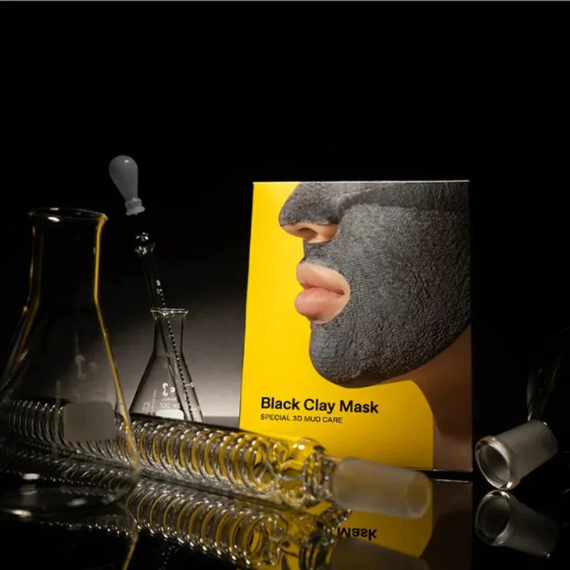 Black clay mask box with serum droppers and glass vials