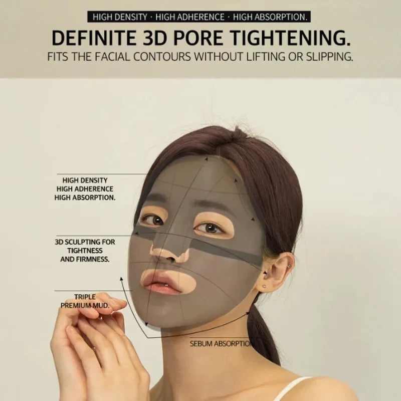 Charcoal-gray 3D face mask sheet fitted to facial contours