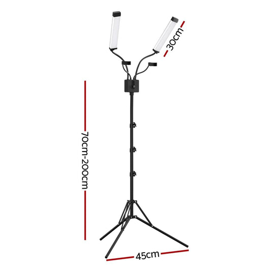 LED light stand with dual vertical LED bars and adjustable tripod height