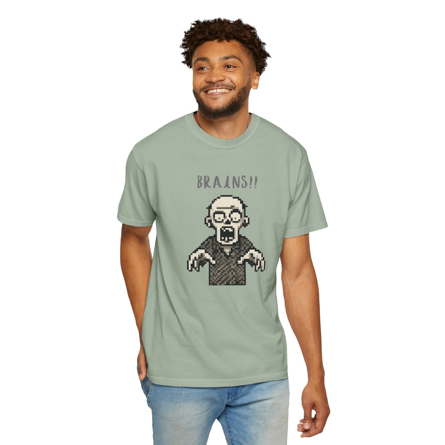 Pixel Zombie 'BRAINS!!' T-Shirt  By Aprasi