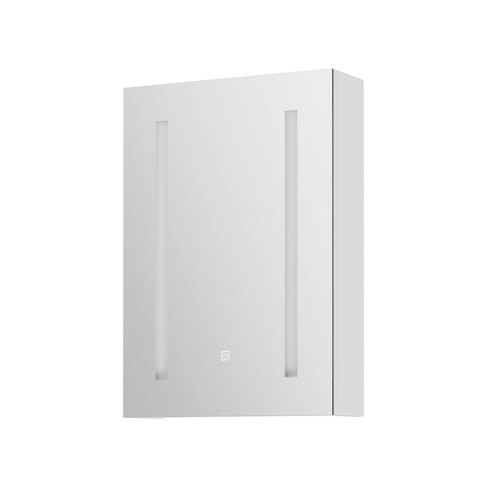 White bathroom mirror cabinet with two vertical LED light bars