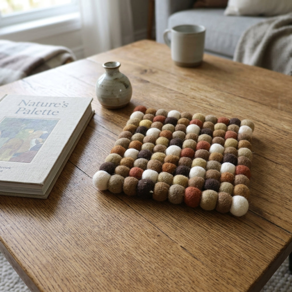 Earth Blend Brown Wool Felt Trivet Heat Mat – Handmade Pot Mat