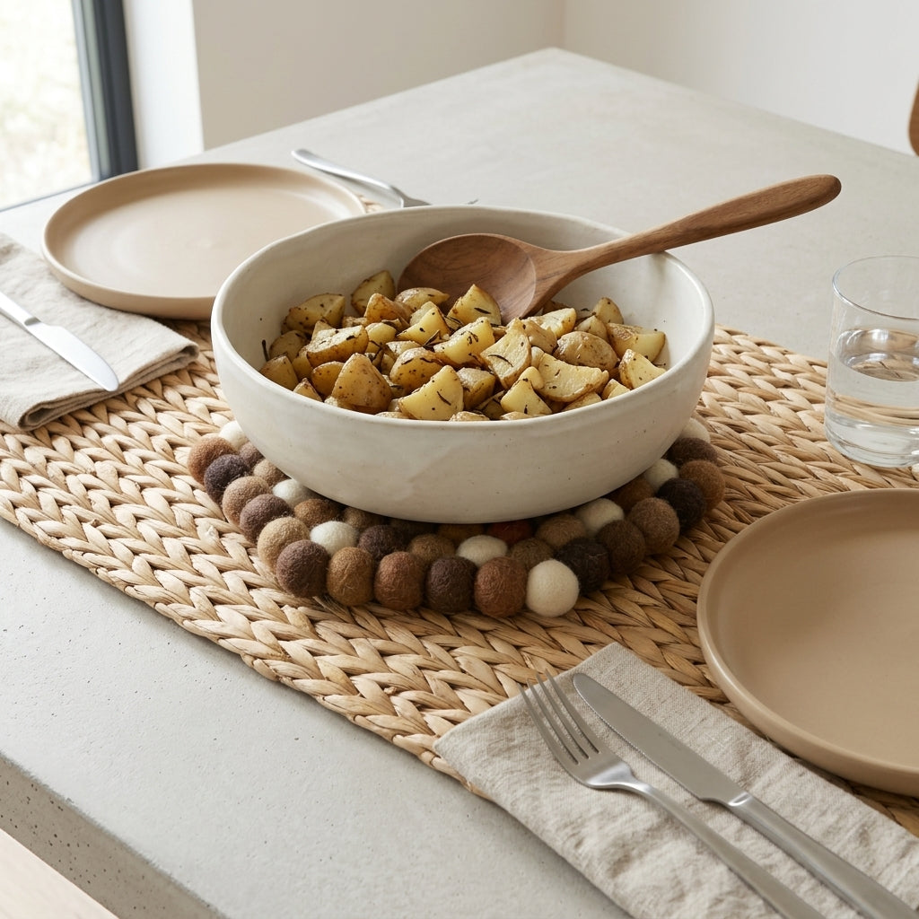Earth Blend Brown Wool Felt Trivet Heat Mat – Handmade Pot Mat