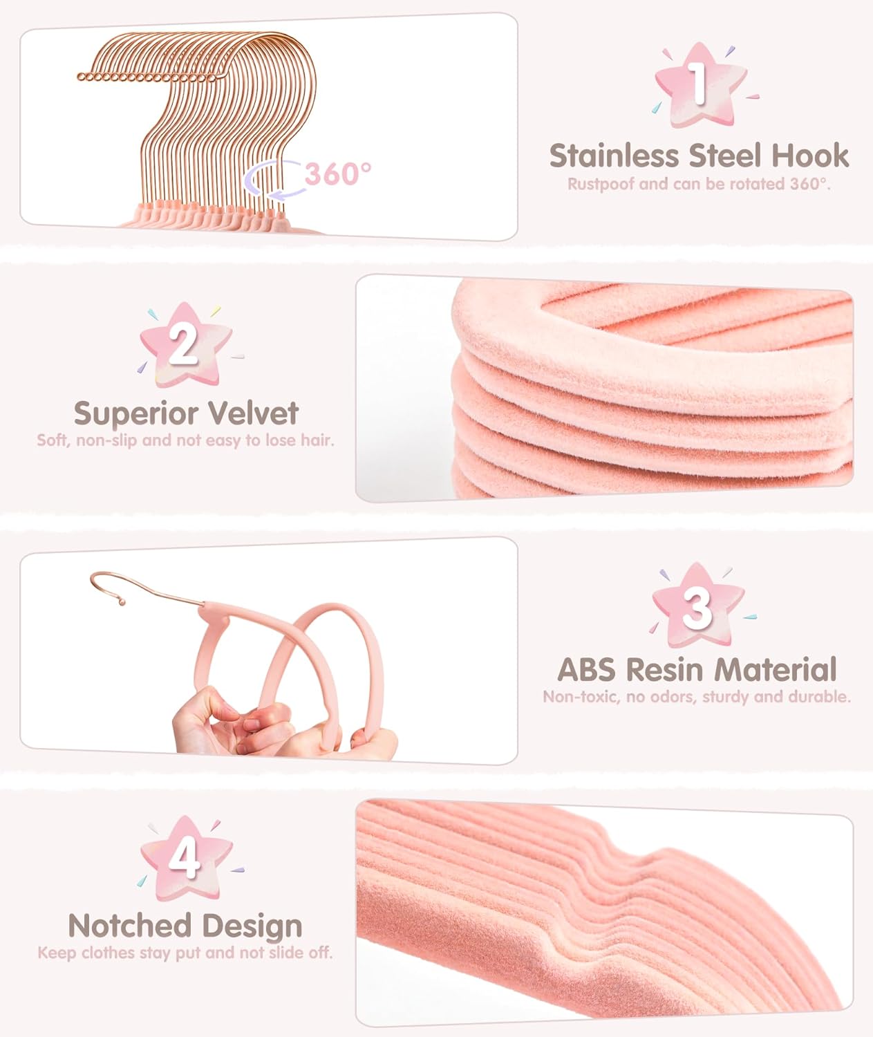 Baby Hangers, 11 Inch Velvet Kids Hangers with 6 Pcs Clothes Size Dividers, Infant Toddler Nursery Closet Organization, Non Slip, Pink, 30 Pcs