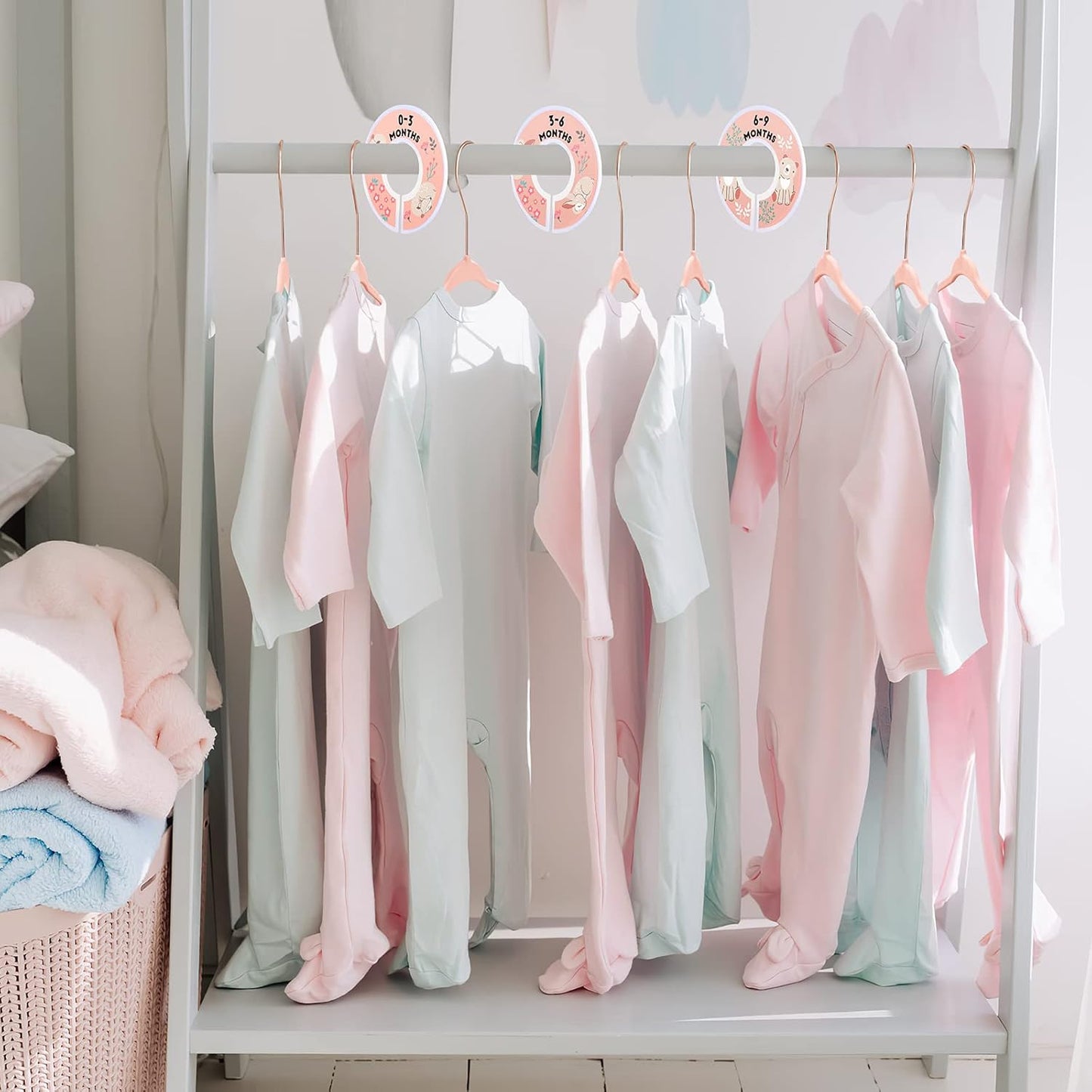 Baby Hangers, 11 Inch Velvet Kids Hangers with 6 Pcs Clothes Size Dividers, Infant Toddler Nursery Closet Organization, Non Slip, Pink, 30 Pcs