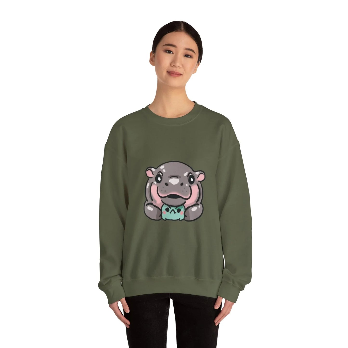 Moo Deng Sweatshirt  Baby Pygmy Hippo Crewneck  Unisex Heavy Blend Graphic Sweatshirt