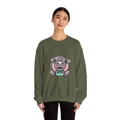 Moo Deng Sweatshirt  Baby Pygmy Hippo Crewneck  Unisex Heavy Blend Graphic Sweatshirt