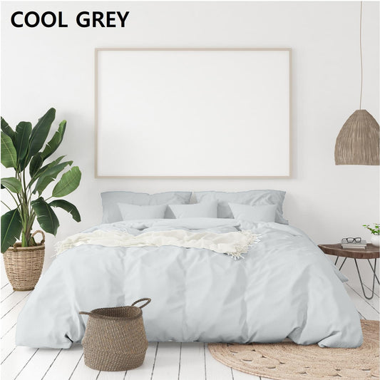 Cool Grey quilt cover and pillowcases set on bed with quilt cover folds