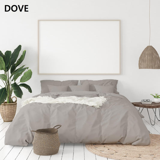 Dove king bedding set: pillowcases and quilt cover with decorative frayed trim