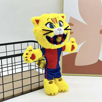 Football Mascot Cat Plush Catalan Club Soccer Mascot Stuffed Animal Handmade Plush 31cm