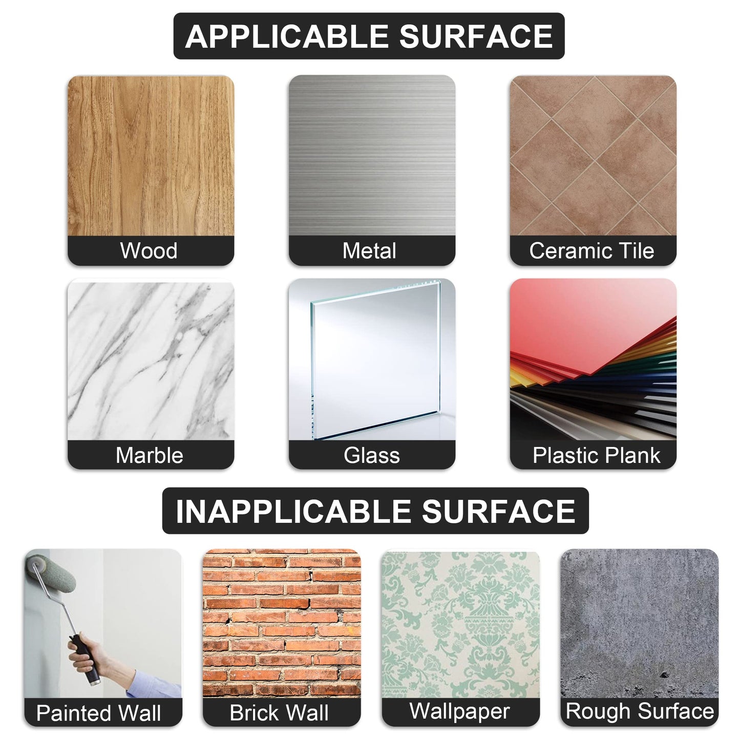 Bathroom towel ring applicable surface compatibility chart for adhesive mounting