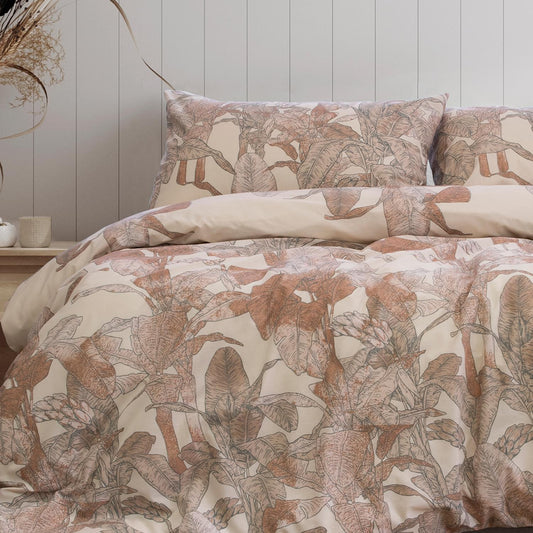 Quilt cover set (king): beige botanical print duvet with matching pillowcases