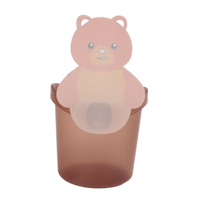 Bear Toothbrush Storage Cup Holder Wall Mounted Comb Storage Rack Bathroom Storage BoxCoffee Color