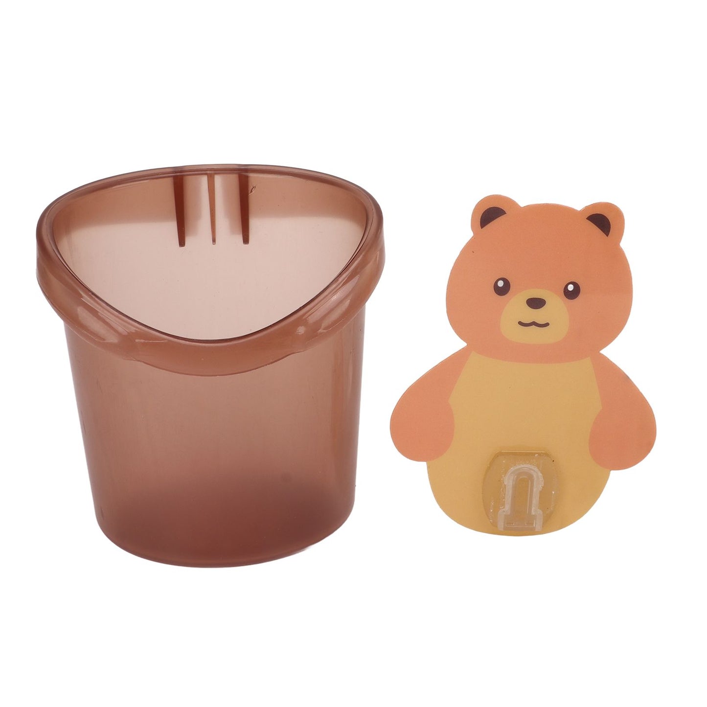 Bear Toothbrush Storage Cup Holder Wall Mounted Comb Storage Rack Bathroom Storage BoxCoffee Color