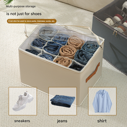 Beige Foldable Fabric Shoe Storage Box with Compartments Dustproof Moistureproof